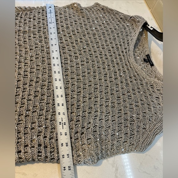 EILEEN FISHER Natural Oatmeal Beige Crochet Cap-Sleeve Sequin Sweater size med. - Picture 7 of 13